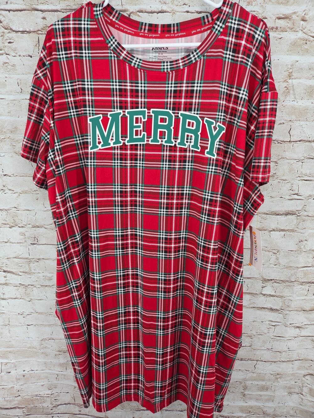 Joyspun Shirt Dress Pajamas Size 2X-3X NEW Merry Christmas Pajamas Short Sleeve
